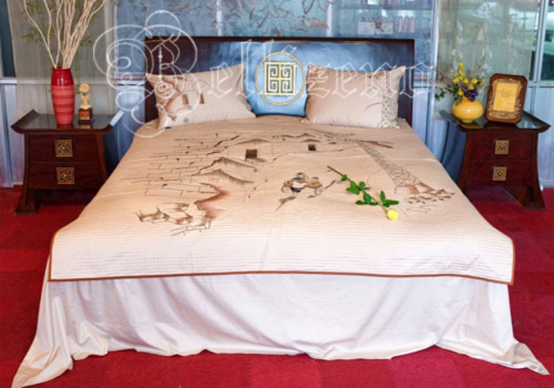 Bộ chăn chần vỏ gối thêu - Khoảng trống - kem